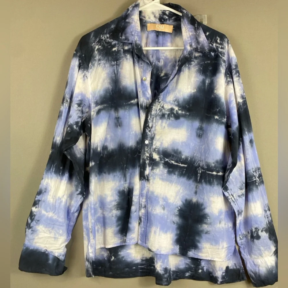 CALI  Tie Dye Button Down Shirt Long Sleeve Blue Black White Size L/M - Picture 4 of 4